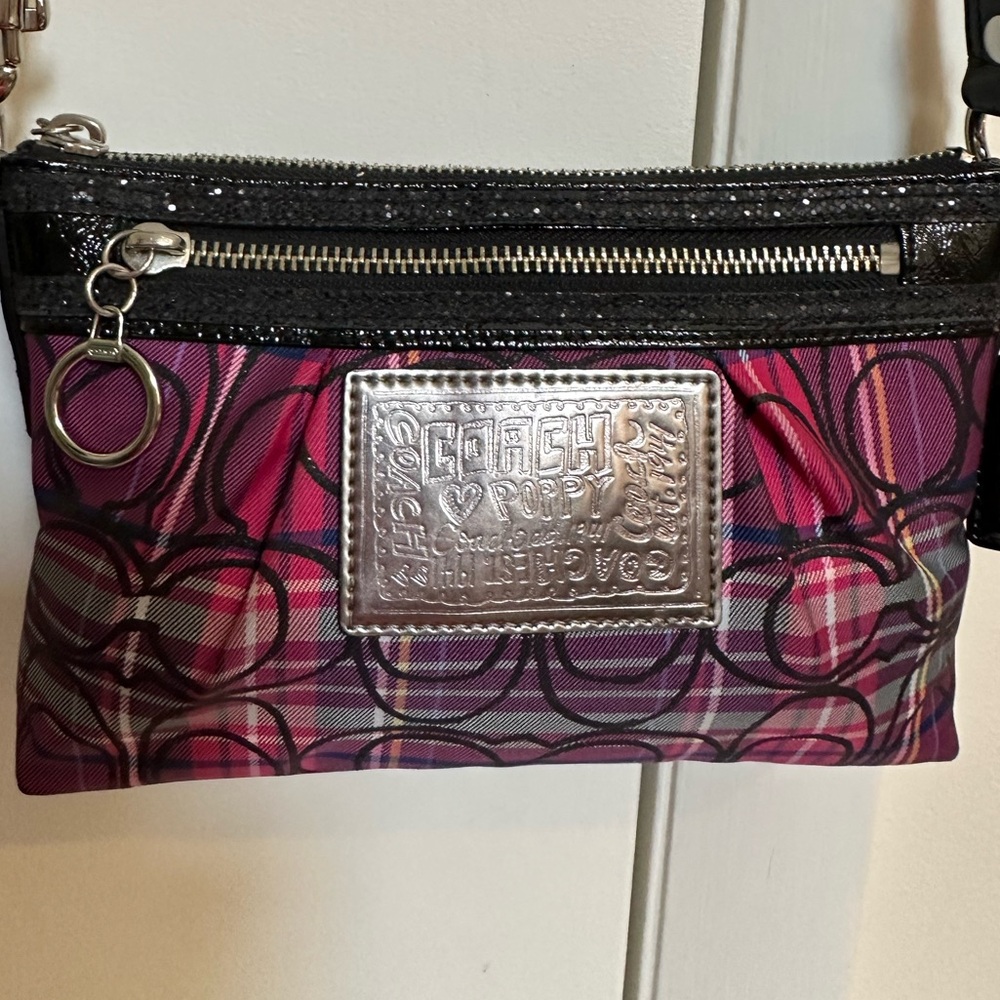 EUC …Authentic Coach Pink and Black Crossbody Bag with Signature Design…